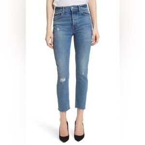 GRLFRND Karolina High Rise Slim Fit Blue Distressed Cropped Ankle Length Jeans